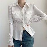 WEEKEEP Women's vintage cardigan work shirt jacket with a hundred buckles lapel long-sleeved tops